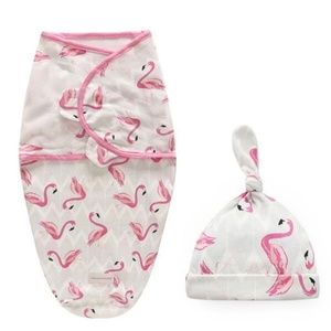 Baby Velcro Swaddle & Hat Set - Flamingo